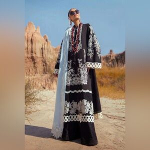 Sana Safinaz Pakistani Shalwar Kameez 3 piece Black White Embroidered Dress